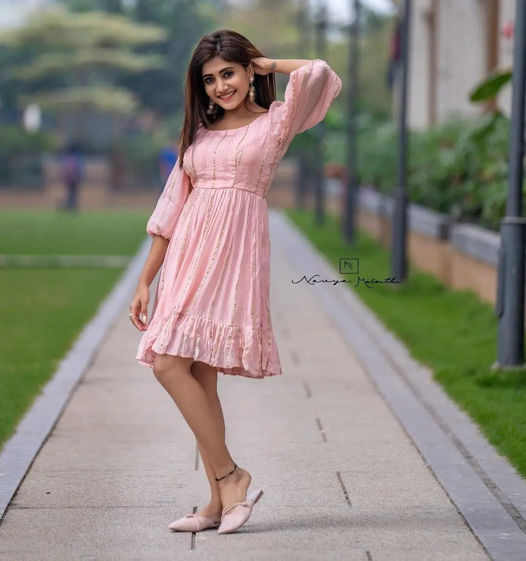 Vasanthi Krishnan Long Legs Show in Pink Mini Skirt